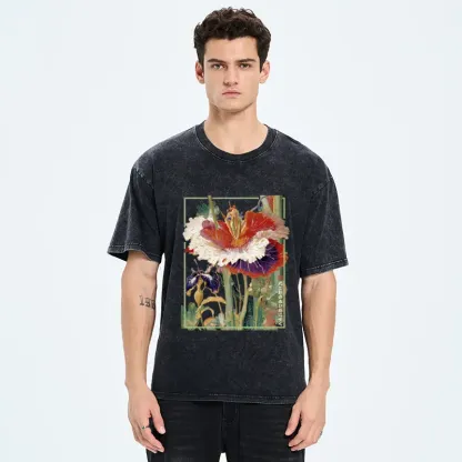 Tokyo-Tiger Blooming Beautiful Flowers Washed T-Shirt