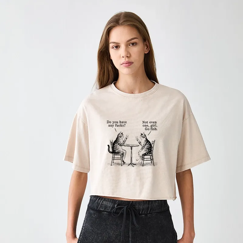 Tokyo-Tiger Cat Poker Night Women's Washed Crop T-Shirt