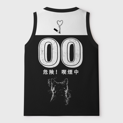 Tokyo-Tiger Retro Cat Smoking Mesh Tank Top