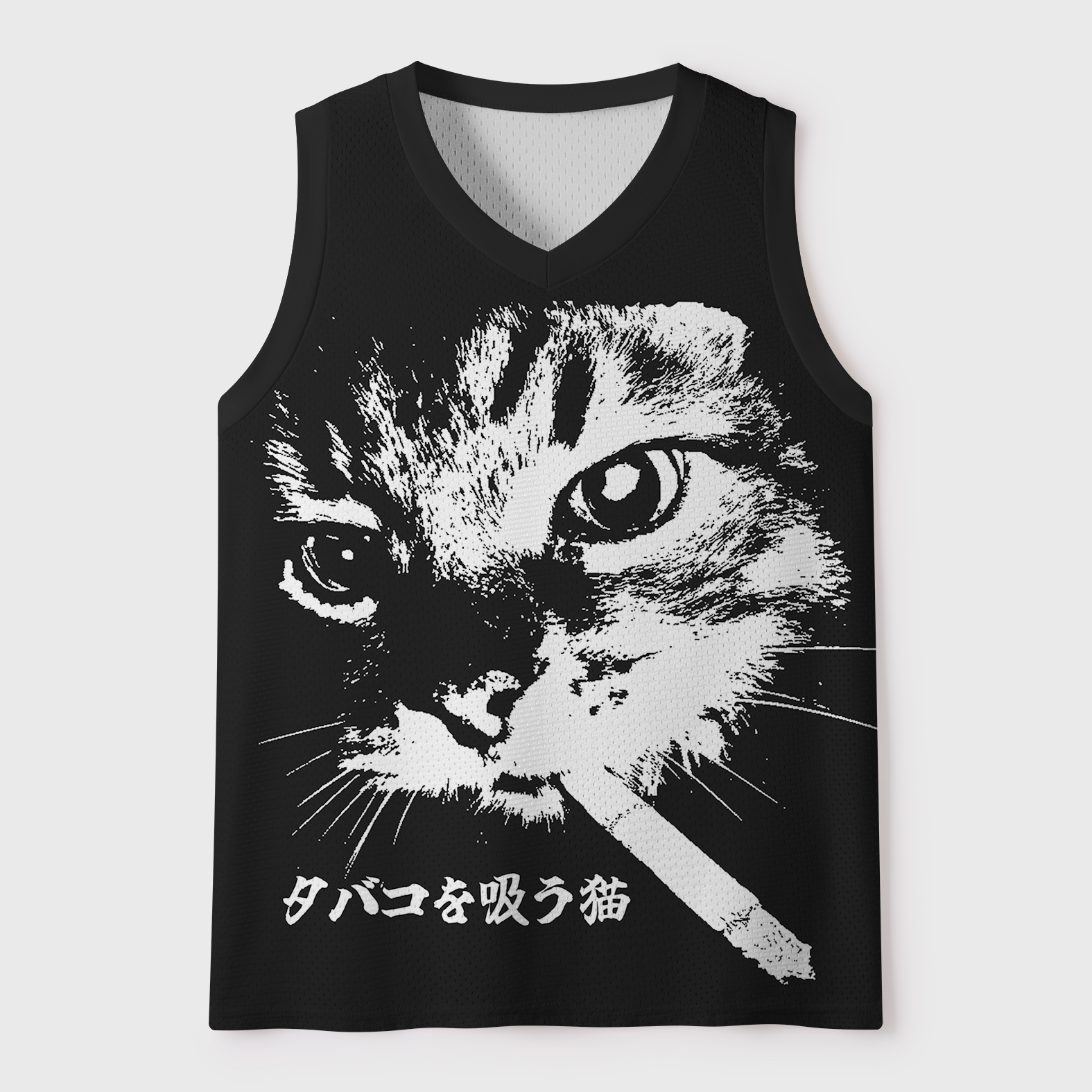 Tokyo-Tiger Retro Cat Smoking Mesh Tank Top