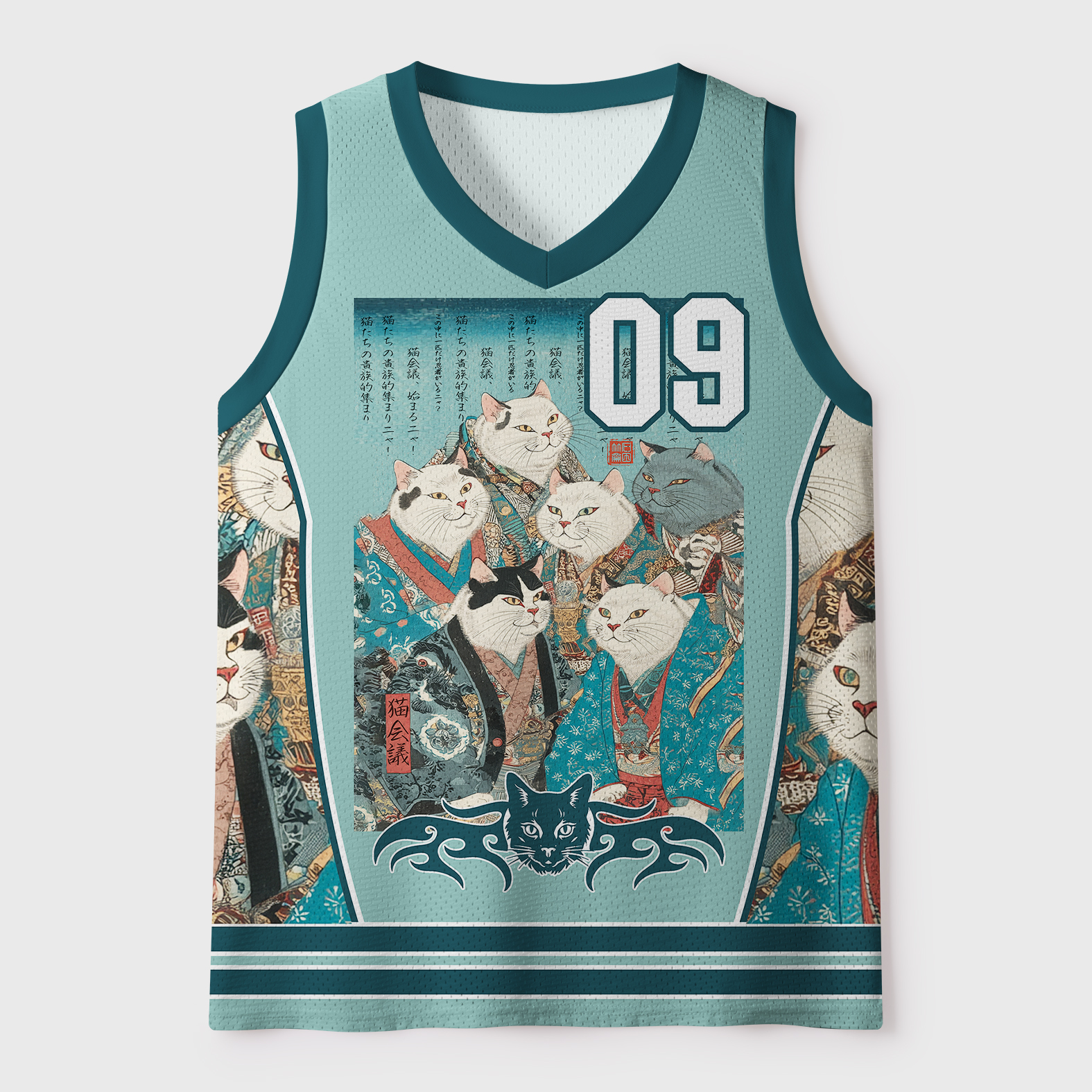 Tokyo-Tiger Formal Gathering of Ukiyo-e Cat Nobles Mesh Tank Top