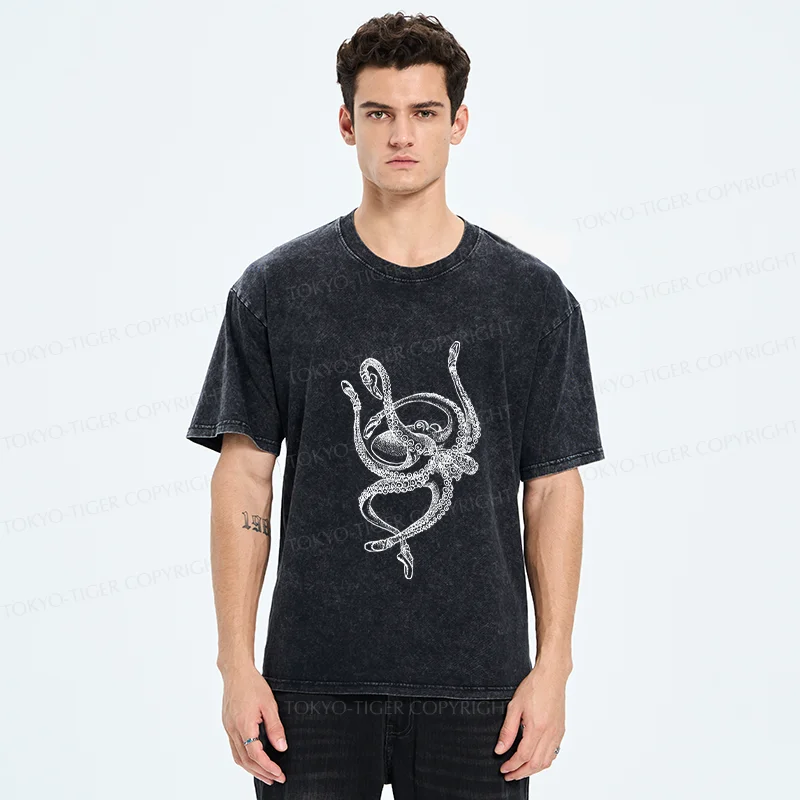 Tokyo-Tiger Octopus Dancing Ballet Washed T-Shirt