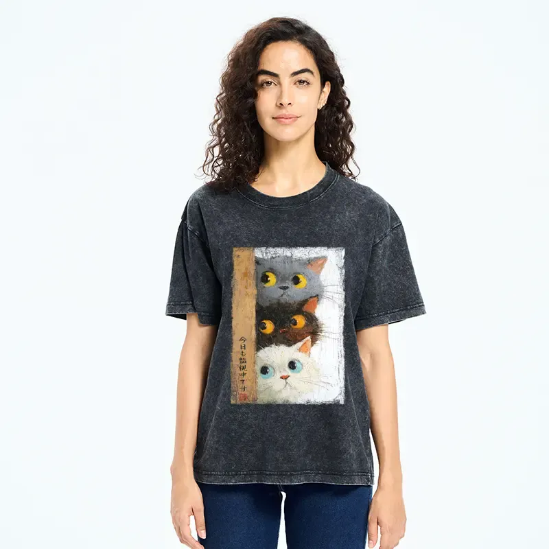 Tokyo-Tiger Three Cute Cats Watch You Washed T-Shirt