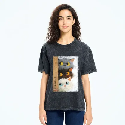Tokyo-Tiger Three Cute Cats Watch You Washed T-Shirt