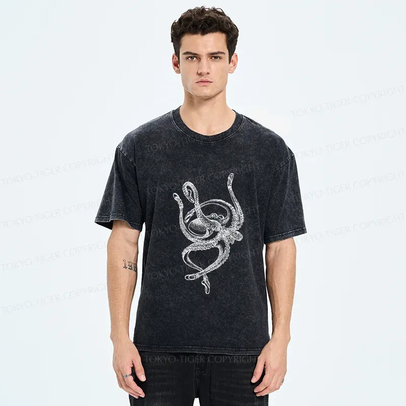 Tokyo-Tiger Octopus Dancing Ballet Washed T-Shirt