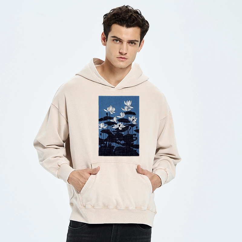 Tokyo-Tiger Blue Lotus Japanese Art Washed Hoodie