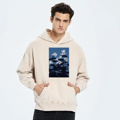 Tokyo-Tiger Blue Lotus Japanese Art Washed Hoodie