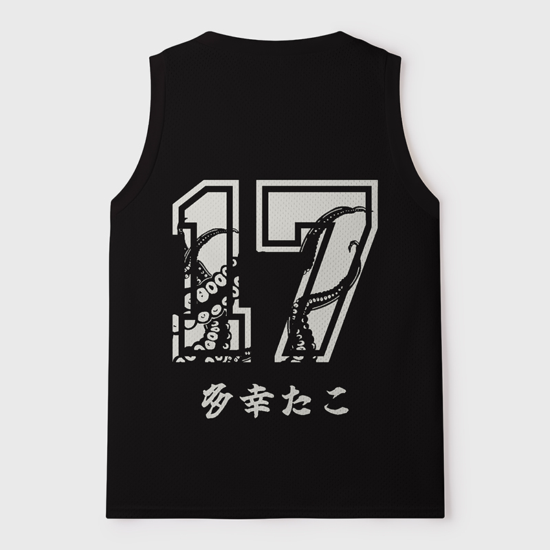 Tokyo-Tiger Octopus Japanese Calligraphy Mesh Tank Top
