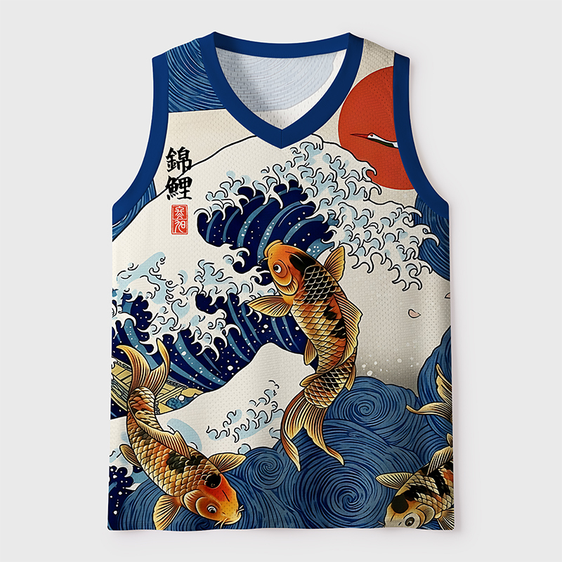 Tokyo-Tiger Koi And Waves Mesh Tank Top