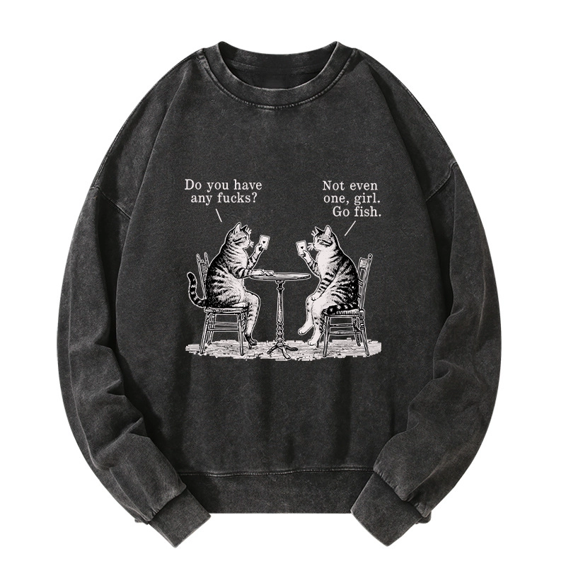 Tokyo-Tiger Cat Poker Night Washed Sweatshirt