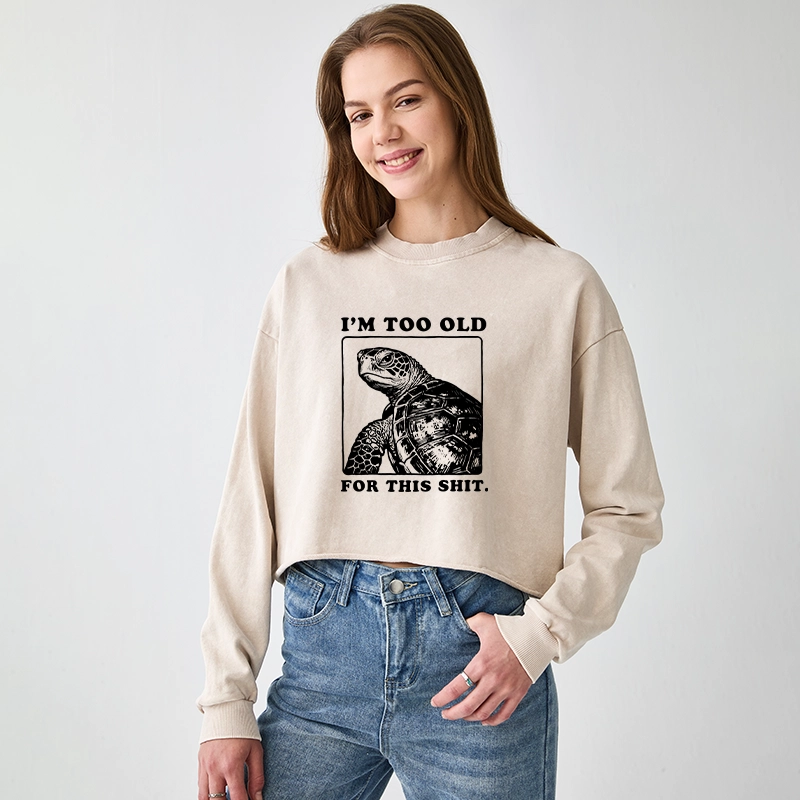 Tokyo-Tiger Turtle I Quit Meme Energy Washed Crop Sweatshirt