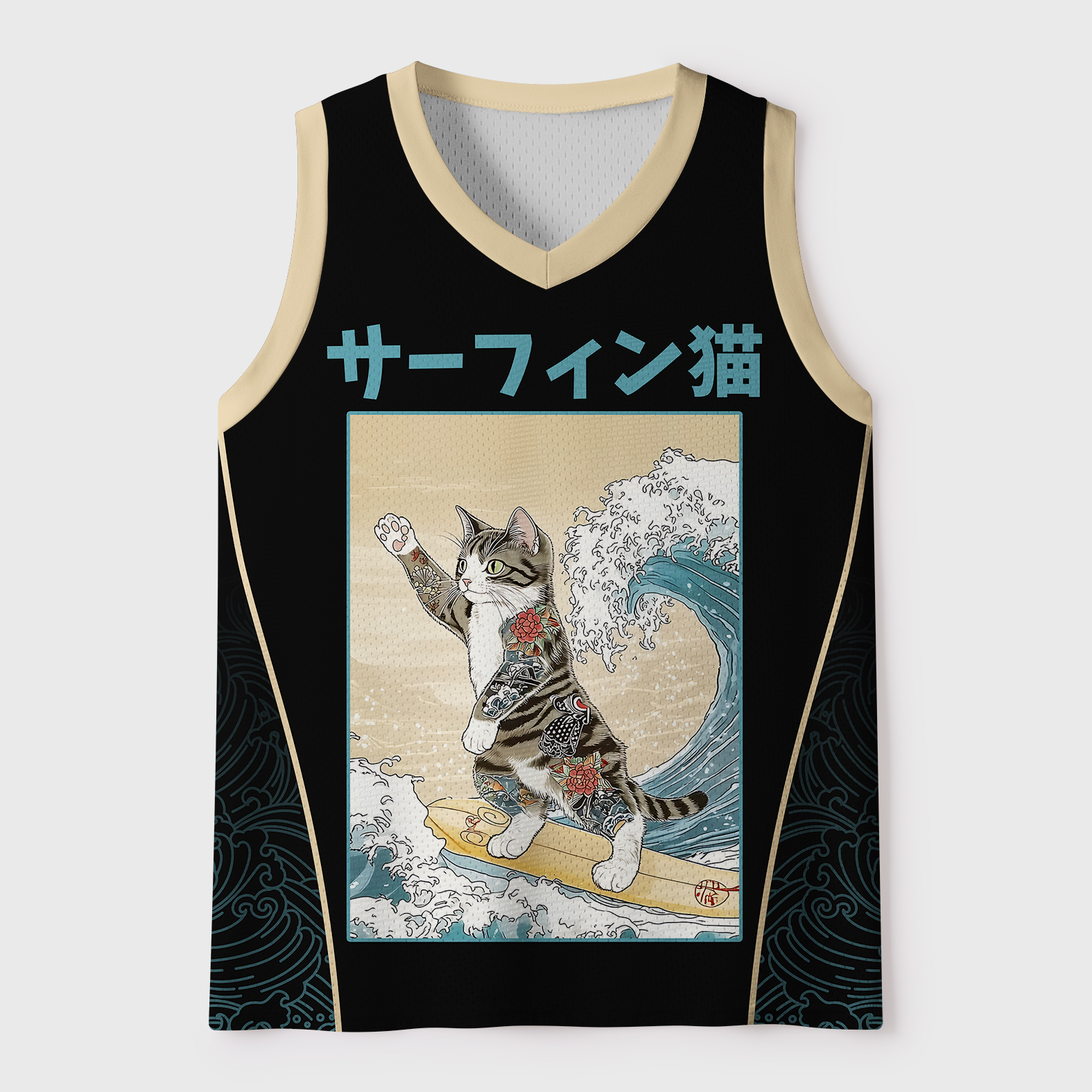 Tokyo-Tiger Cat Surfing Mesh Tank Top
