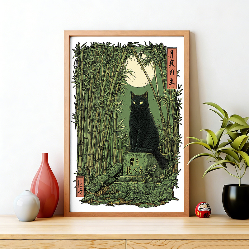 Tokyo-Tiger Black Cat In The Bamboo Forest Wall Art Poster