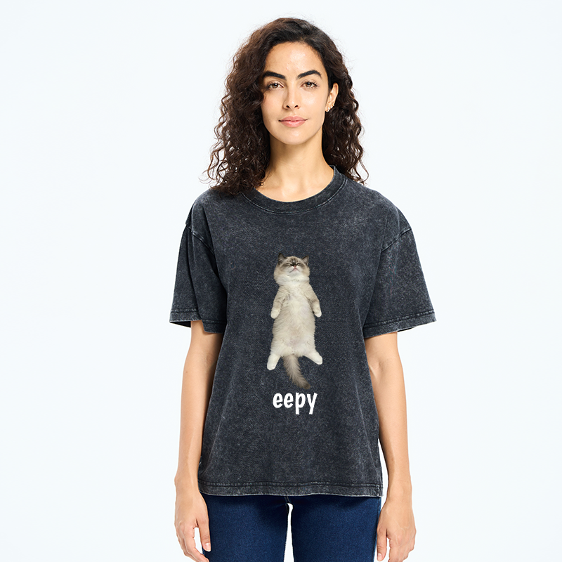 Tokyo-Tiger Cute Eepy Cat Washed T-Shirt