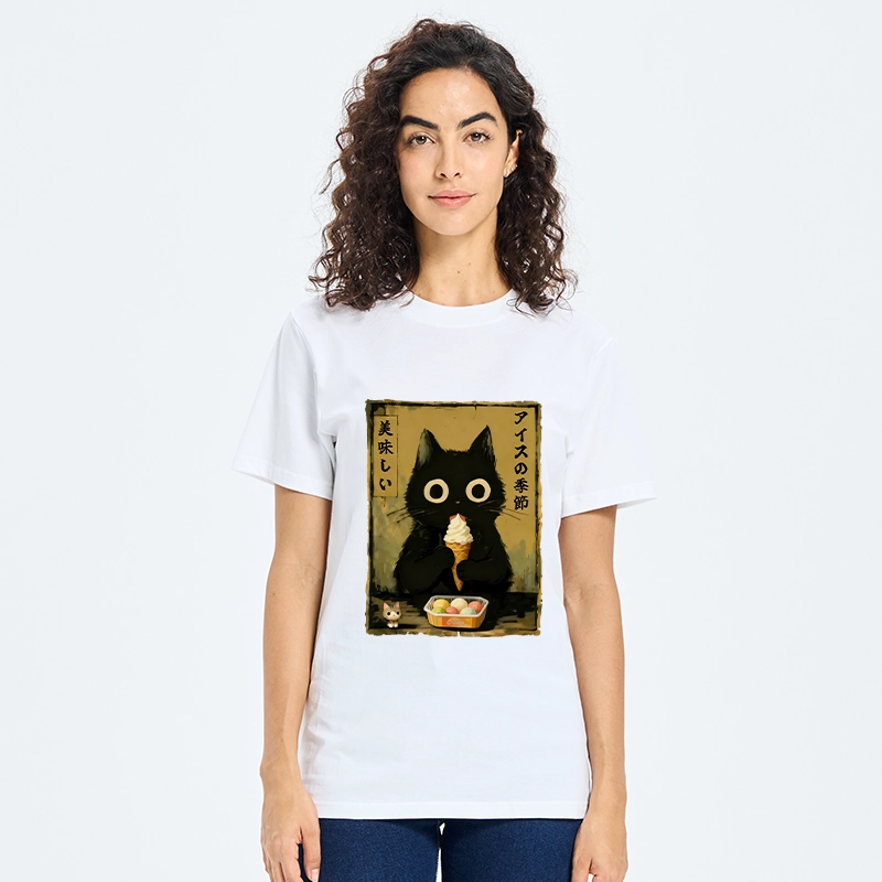 Tokyo-Tiger Black Cat Loves Ice Cream Classic T-Shirt
