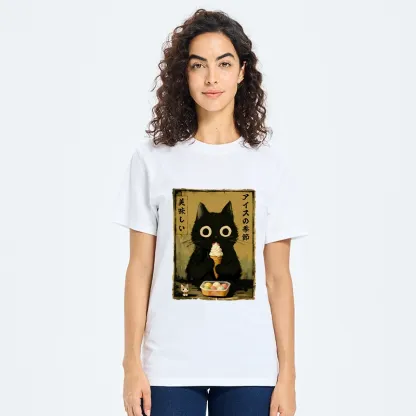 Tokyo-Tiger Black Cat Loves Ice Cream Classic T-Shirt