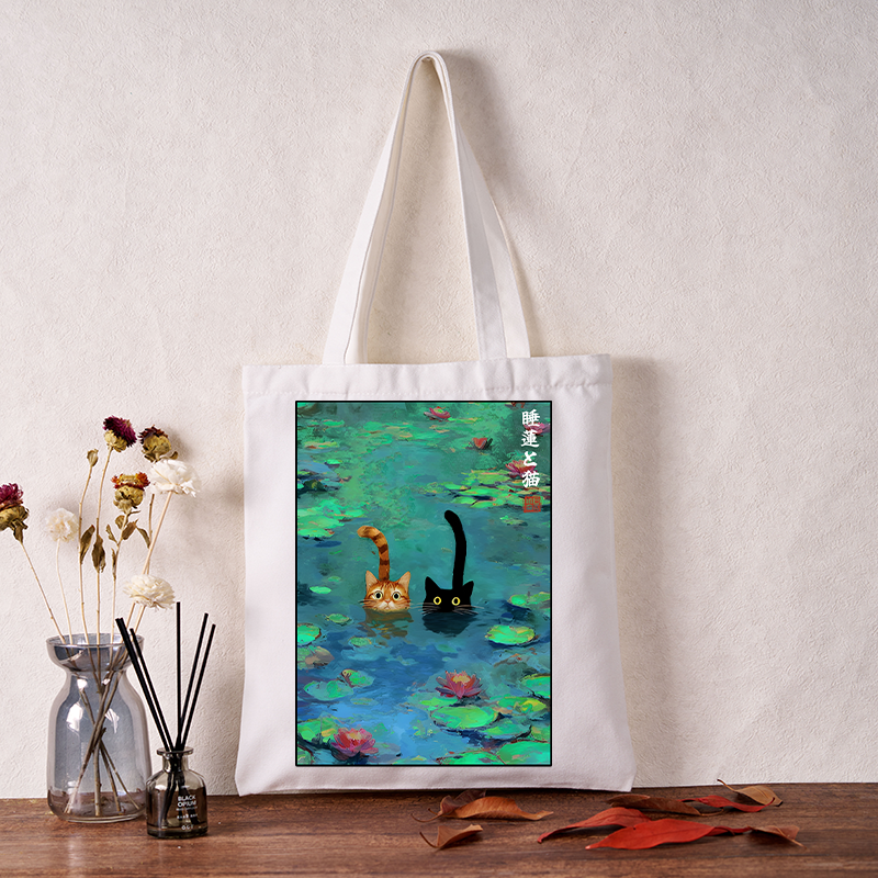 Tokyo-Tiger Funny Cats Swimming In Lilies Tote Bag