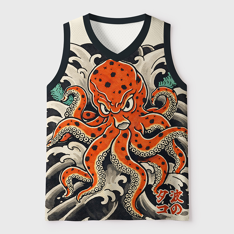 Tokyo-Tiger Octopus In The Waves Mesh Tank Top
