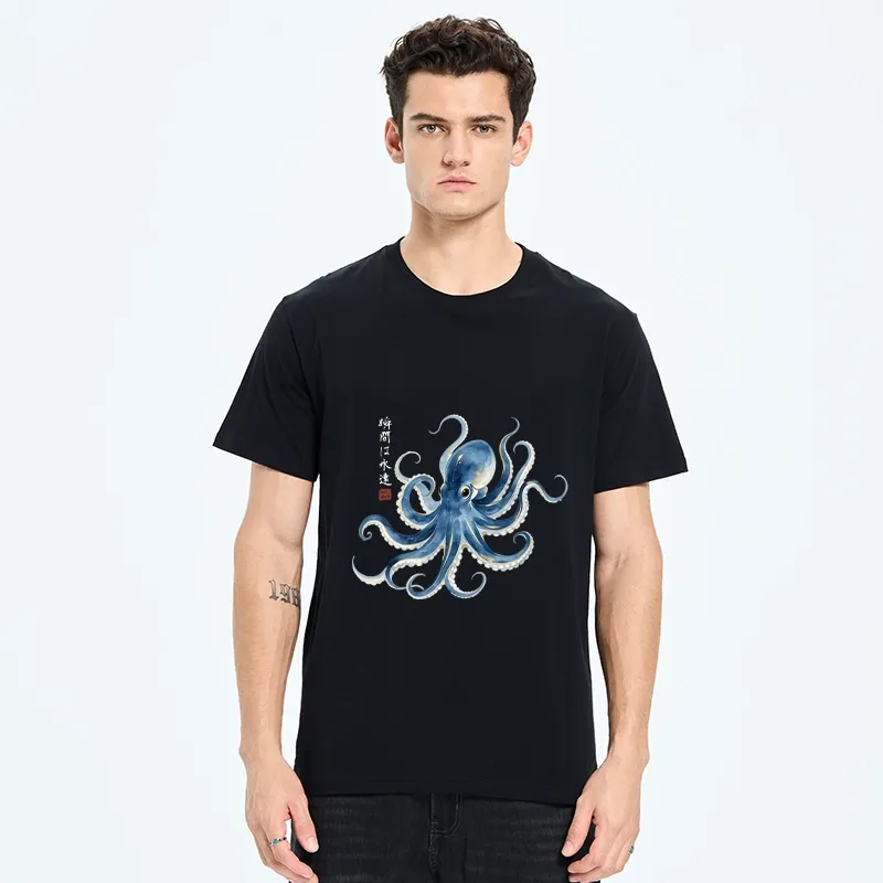 Tokyo-Tiger Stylish Blue Octopus Japanese Classic T-Shirt