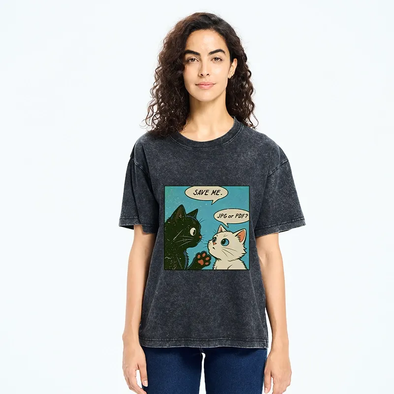 Tokyo-Tiger Black White Cat Office Meme Washed T-Shirt