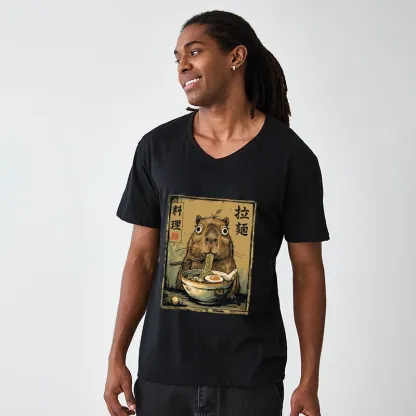 Tokyo-Tiger Cute Capybara Eating Ramen V-Neck Classic T-Shirt