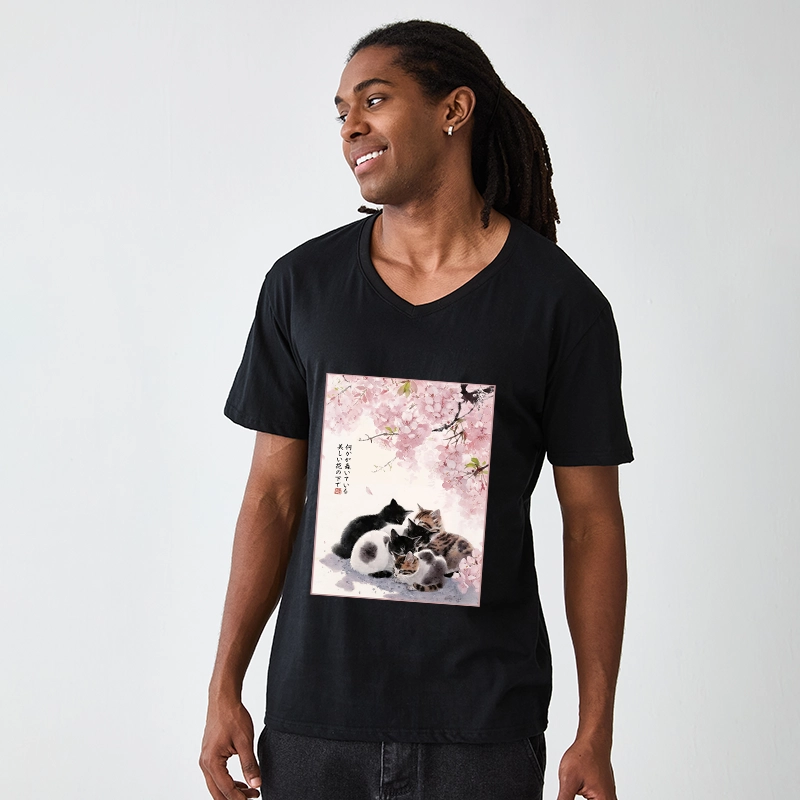 Tokyo-Tiger Cute Cats Sakura Garden V-Neck Classic T-Shirt