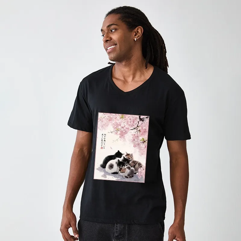 Tokyo-Tiger Cute Cats Sakura Garden V-Neck Classic T-Shirt