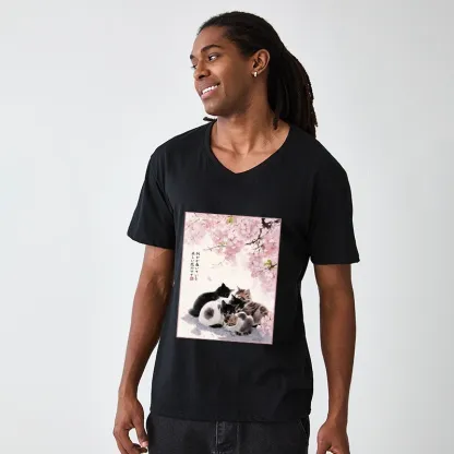 Tokyo-Tiger Cute Cats Sakura Garden V-Neck Classic T-Shirt