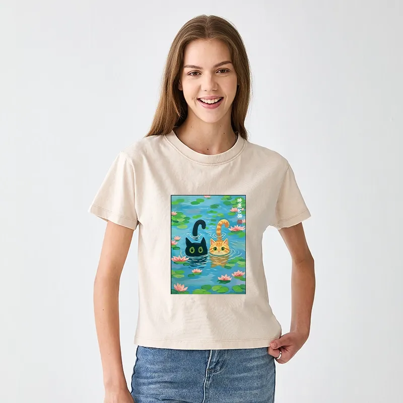 Tokyo-Tiger Cats In The Lotus Pond Women's Washed T-shirt