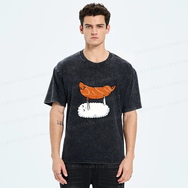 Tokyo-Tiger Sushi Doing Yoga Washed T-Shirt
