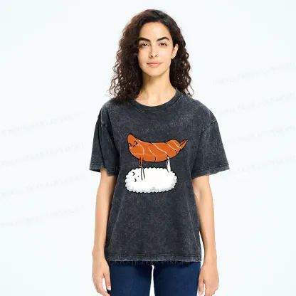 Tokyo-Tiger Sushi Doing Yoga Washed T-Shirt