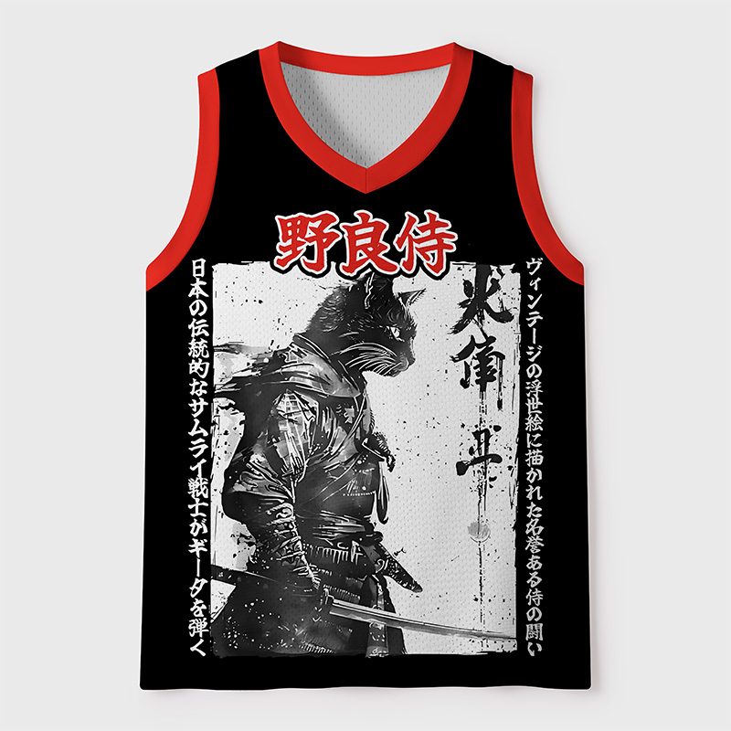 Tokyo-Tiger Black Cat Samurai Vibe Mesh Tank Top