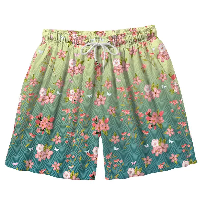 Tokyo-Tiger Sakura Blossom Waves Aloha Mens Swim Trunks