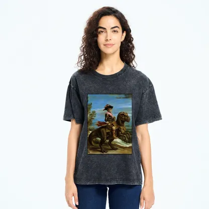 Tokyo-Tiger Fancy Cat Knight On Dinosaur Washed T-Shirt