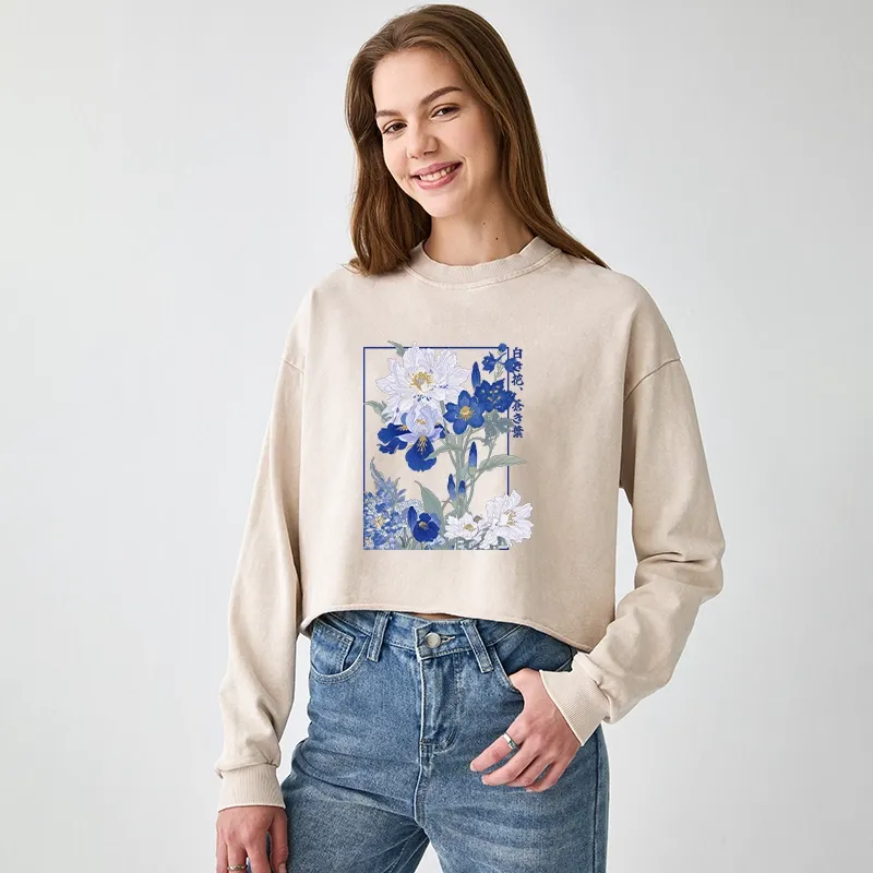 Tokyo-Tiger Blossoms Of The Firmament Washed Crop Sweatshirt