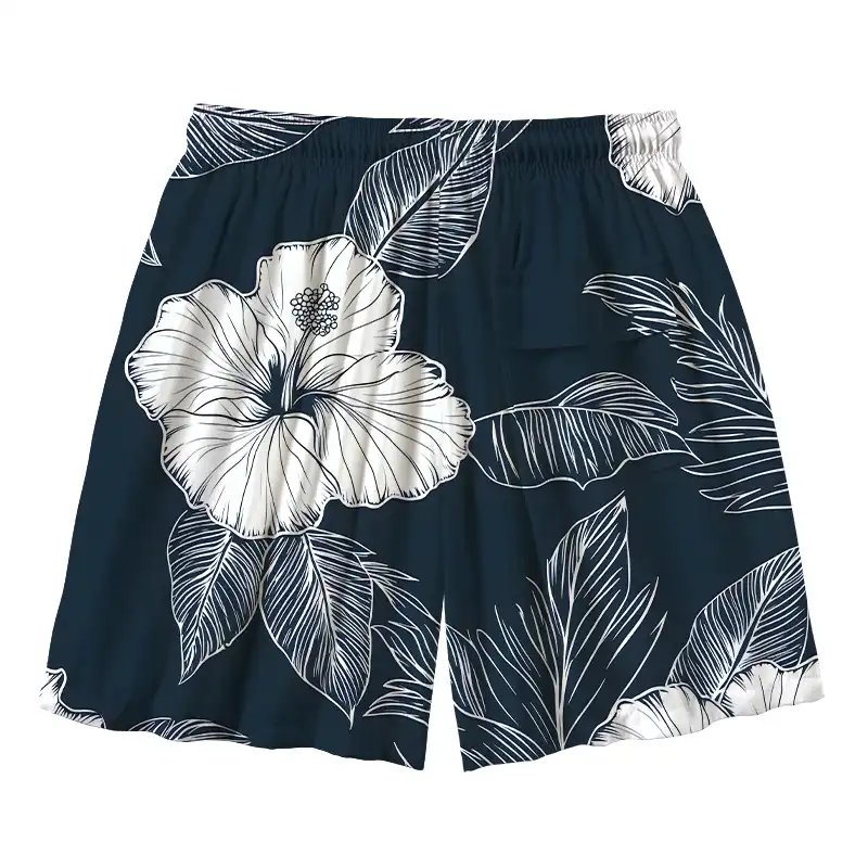 Tokyo-Tiger Floral Leaf Silhouette Aloha Mens Swim Trunks