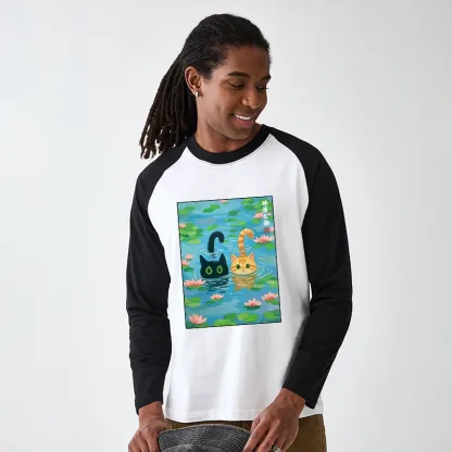 Tokyo-Tiger Cats In The Lotus Pond Raglan Long Sleeve T-shirt