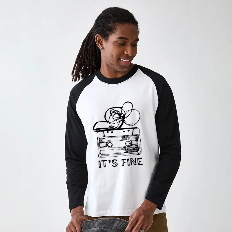 Tokyo-Tiger Cassette Fine Meme Raglan Long Sleeve T-shirt