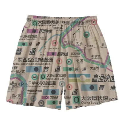 Tokyo-Tiger Japanese Train Routes Aloha Mens Swim Trunks