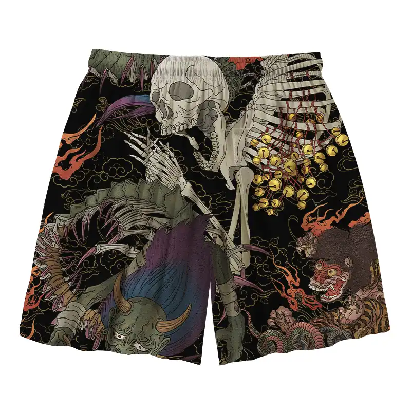 Tokyo-Tiger Japanese Yokai And Skeletons Aloha Mens Swim Trunks