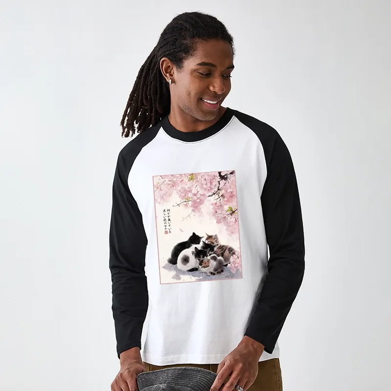 Tokyo-Tiger Cute Cats Sakura Garden Raglan Long Sleeve T-shirt