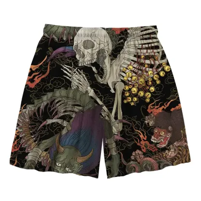 Tokyo-Tiger Japanese Yokai And Skeletons Aloha Mens Swim Trunks