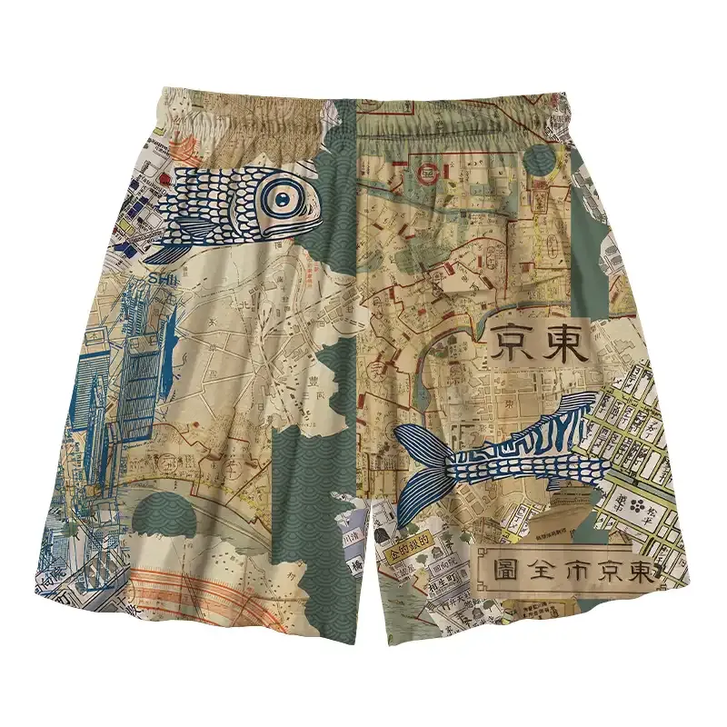 Tokyo-Tiger Old Tokyo Maps Aloha Mens Swim Trunks