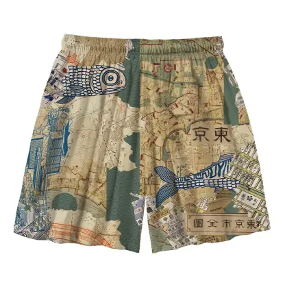 Tokyo-Tiger Old Tokyo Maps Aloha Mens Swim Trunks