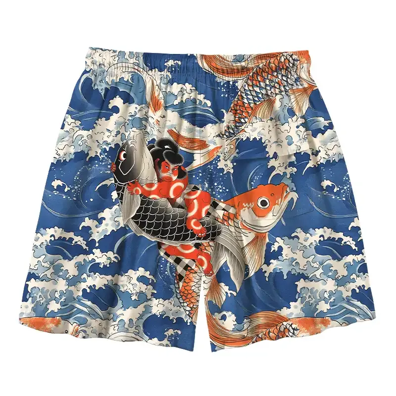 Tokyo-Tiger Sumo Wrestler Holding A Koi Aloha Mens Swim Trunks