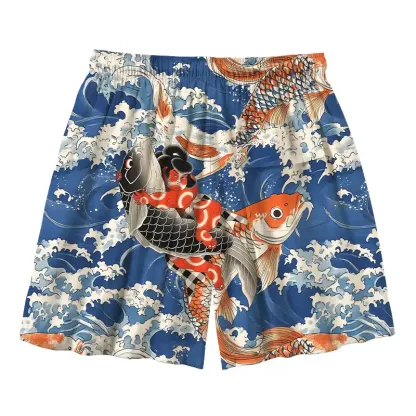 Tokyo-Tiger Sumo Wrestler Holding A Koi Aloha Mens Swim Trunks