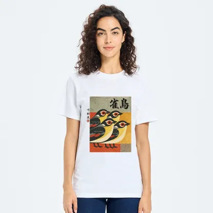 Tokyo-Tiger Cute Sparrows In Retro Japanese Print Classic T-Shirt