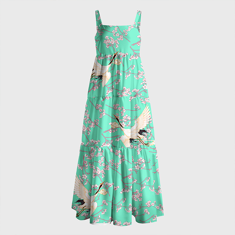Tokyo-Tiger Cranes And Sakura Maxi Dress