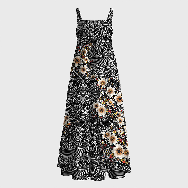 Tokyo-Tiger Floral Whirl Maxi Dress