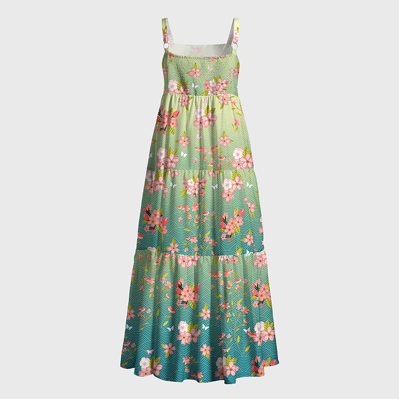 Tokyo-Tiger Sakura Blossom Waves Maxi Dress
